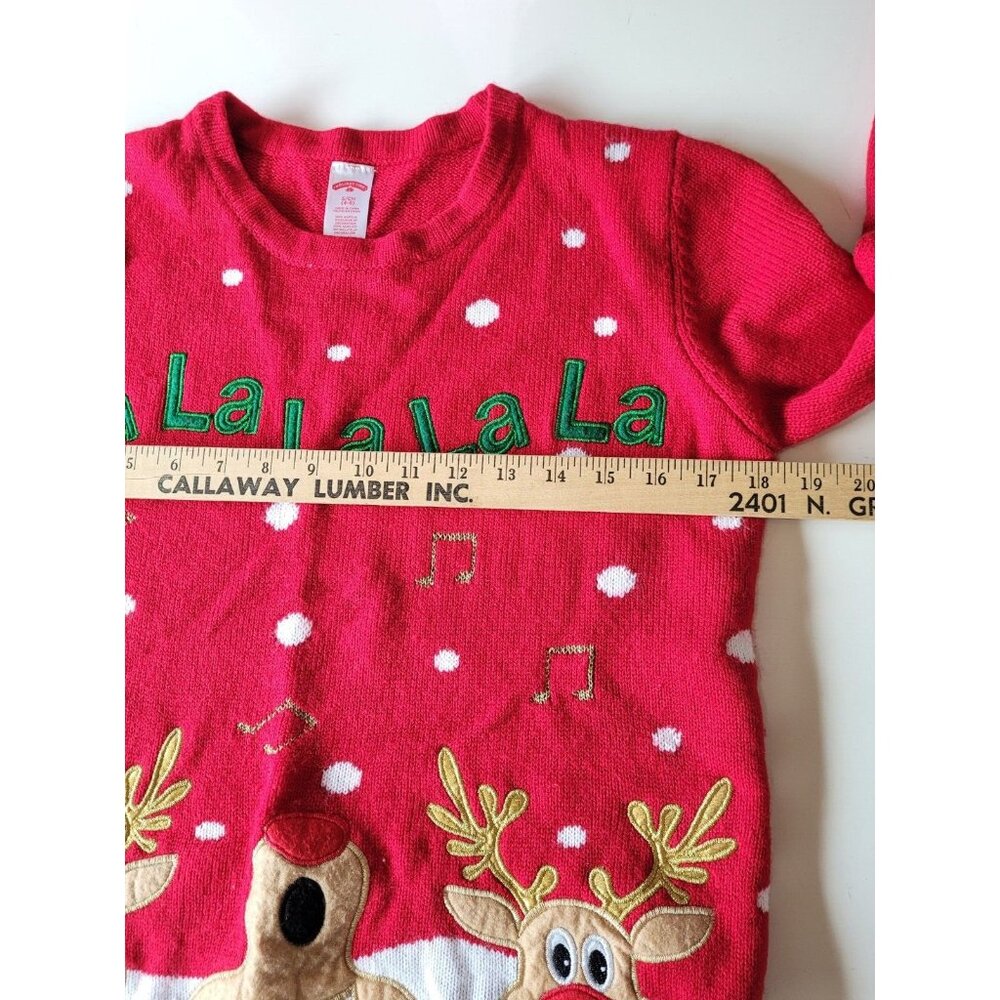 Holiday Time Sweater Womans Sz S Vtg Red Reindeer Falalalala Christmas - Picture 6 of 11